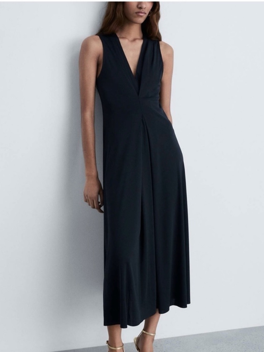 Mango Black V-Neck Midi Dress line